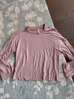 Z Supply Dusty Rose Long Sleeve Crewneck Top with Subtle Bell Sleeves